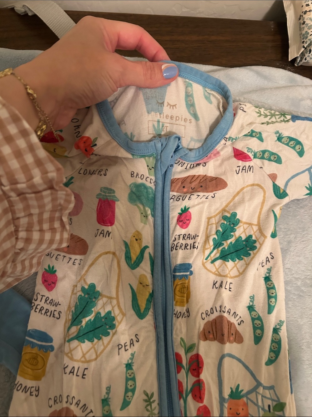 Little Sleepies Farmers Market Cream One-Piece Footie with Blue Trim